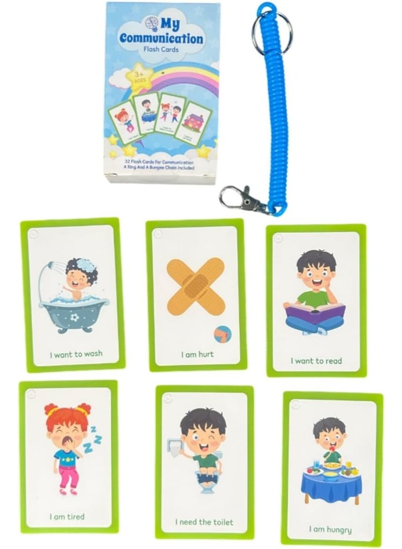 abley's Visual Communication Cards for Children with Autism, Educational Learning Aid with Keychain, 32 Expression Cards for Special Needs - Image 1
